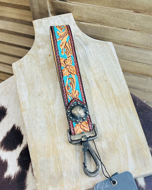 Turquoise Tooled Leather Wristlet