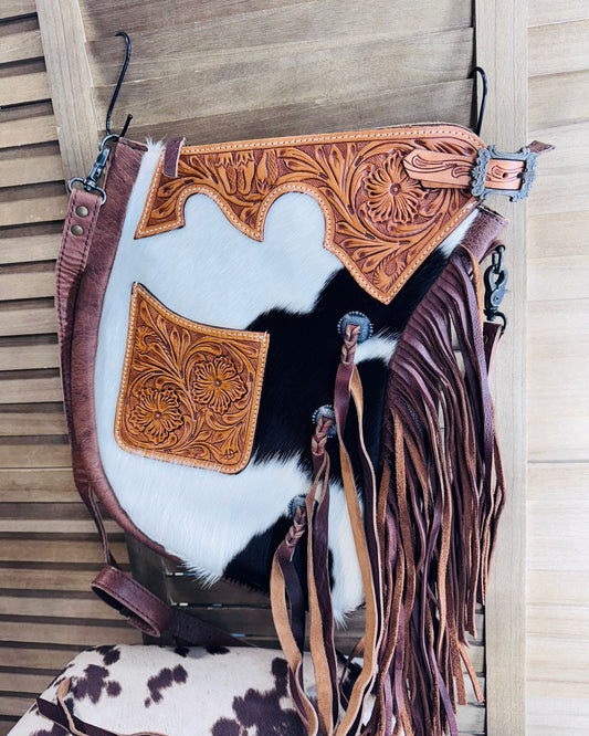 Cowhide Chaps Fringe Crossbody