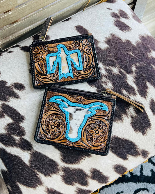 Tooled Cowhide Coin Purse
