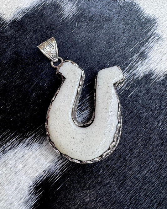 Carved Bone Horseshoe Pendant