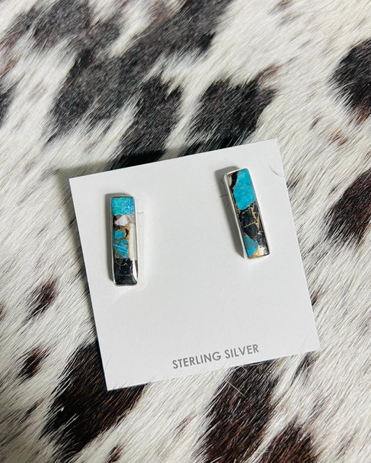 White Buffalo Turquoise Rectangular Studs