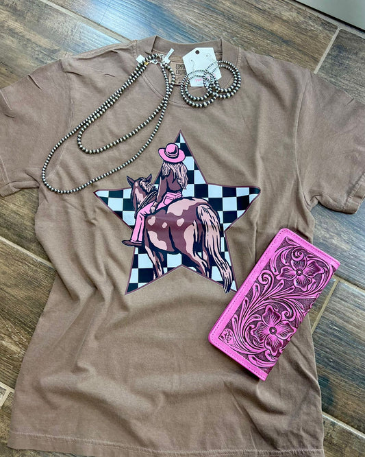 Western Cowgirl Checkered Tee