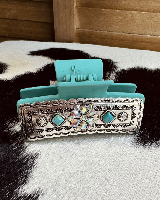 Turquoise & Iridescent Western Hair Clip