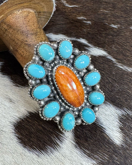 Sheila Becenti Spiny Turquoise Cluster Ring *Native