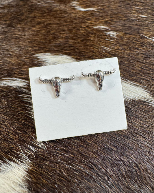 Sterling Silver Longhorn Skull Studs
