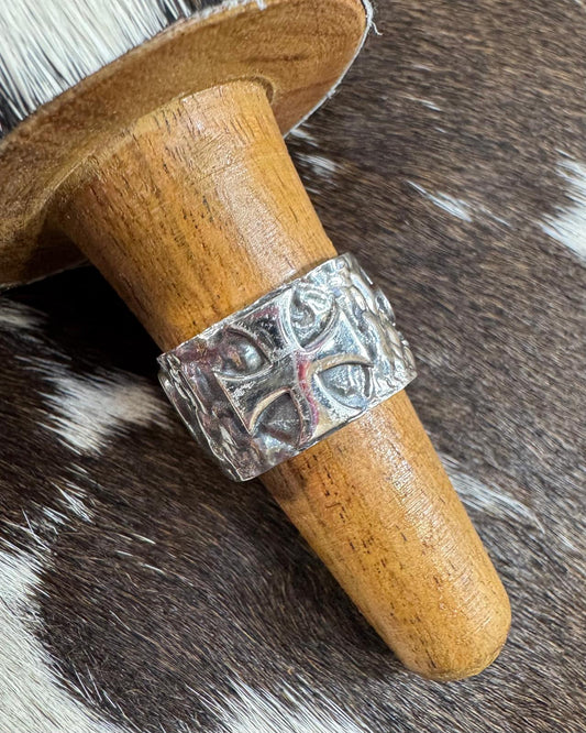 Multi Pattern Sterling Thick Band Ring