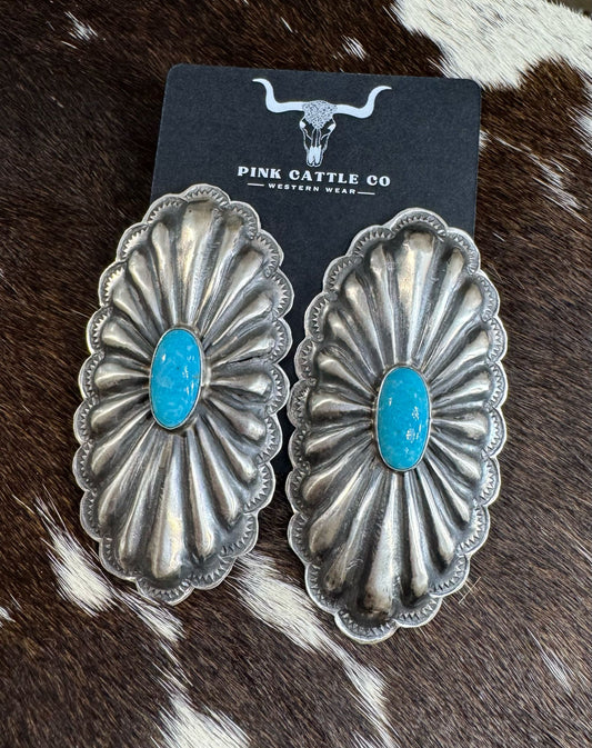 2.5” Rita Lee Blue Concho Earrings *Native