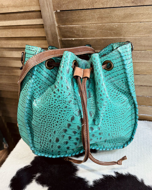 Caiman Drawstring Bucket Bag