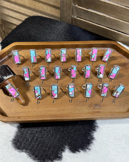 Adjustable Cotton Candy 1.25” Bar Ring *Native