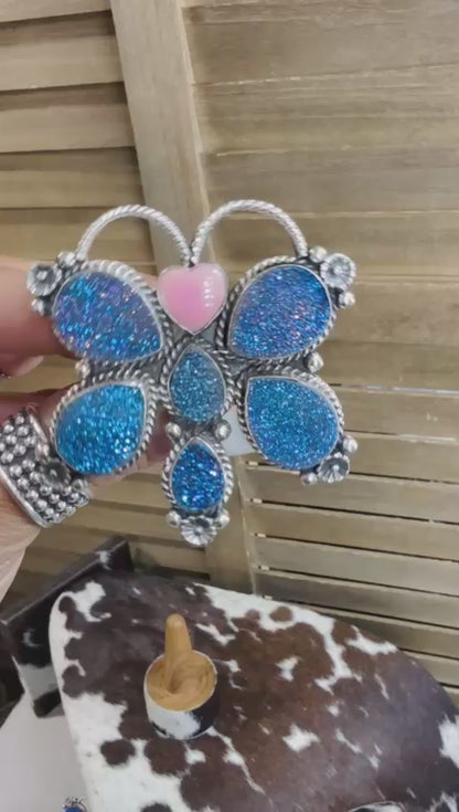 Hemerson Brown Druzy & Pink Conch Butterfly Ring *Native