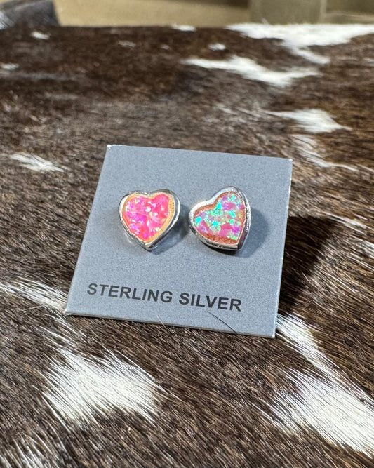 Pink Opal Mini Heart Studs