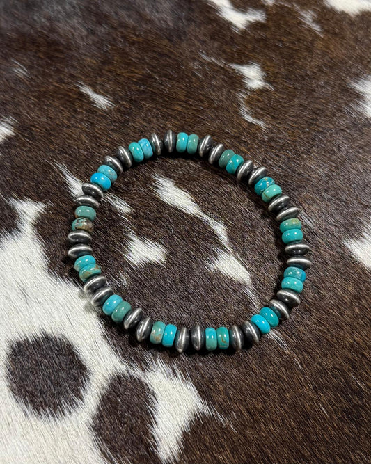 Turquoise Saucer Pearl Stretch Bracelet