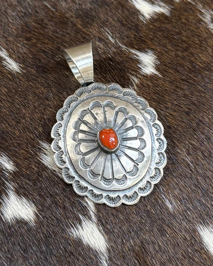 Chimney Butte Small Concho Coral Pendant