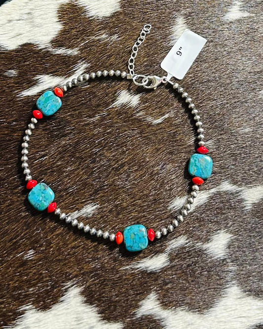 Coral & Turquoise Anklet