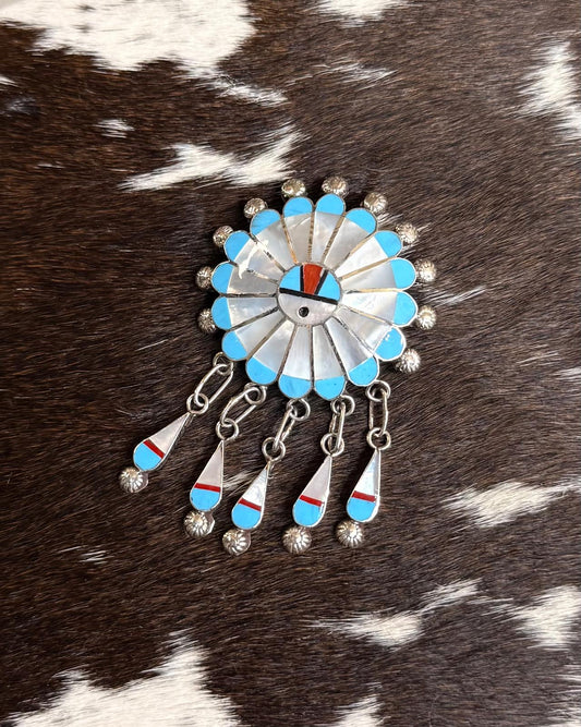 Zuni Sunface Mother Of Pearl Brooch