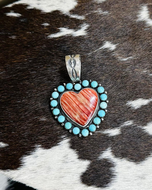 Betty Tom Turquoise & Spiny Oyster Heart Pendant *Native