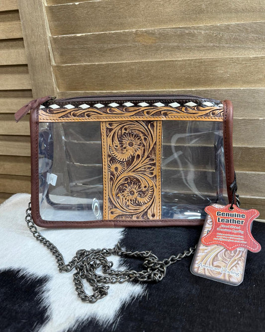 Clear Middle Tooled Zipper Chain Crossbody