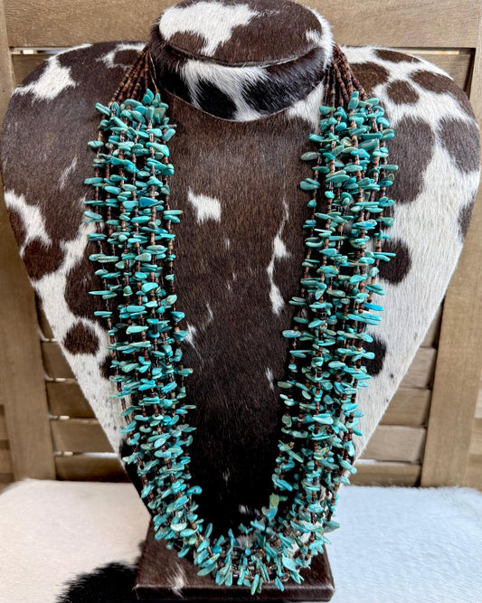 32" 10 strand Turquoise Chip Shell Necklace