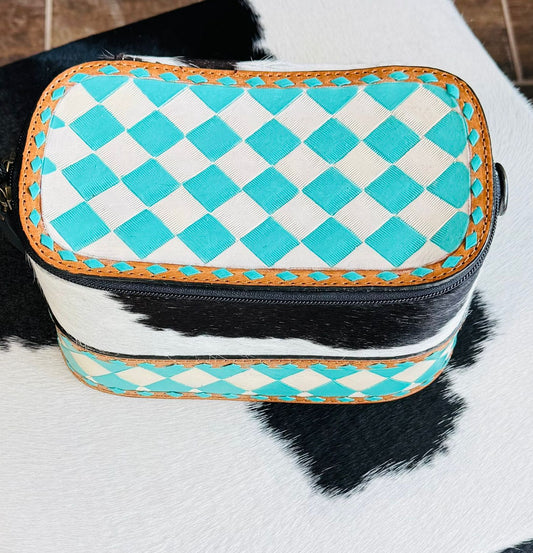 Turquoise Checkered Cowhide Case