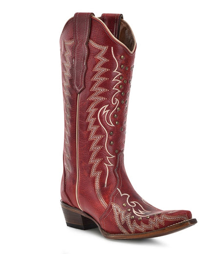 Circle G Red Embroidery Stud Cowgirl Boots