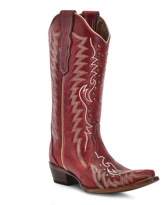 Circle G Red Embroidery Stud Cowgirl Boots