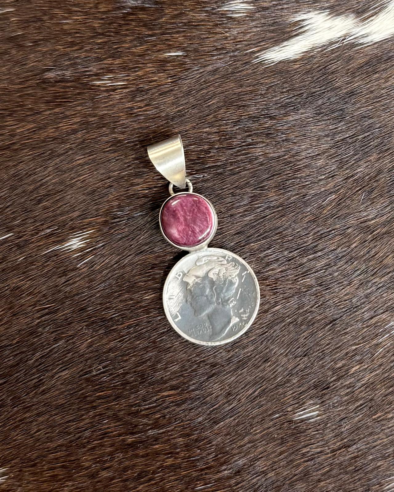 1940 Purple Round Spiny Coin Pendant *Native