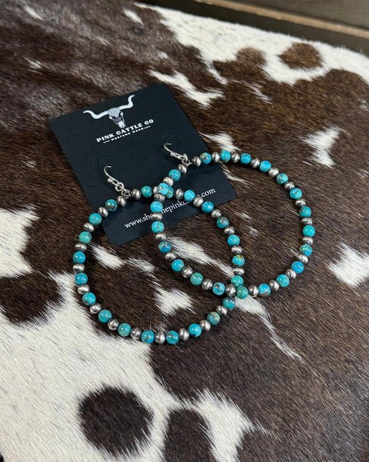 Sterling Pearl Turquoise Hoops