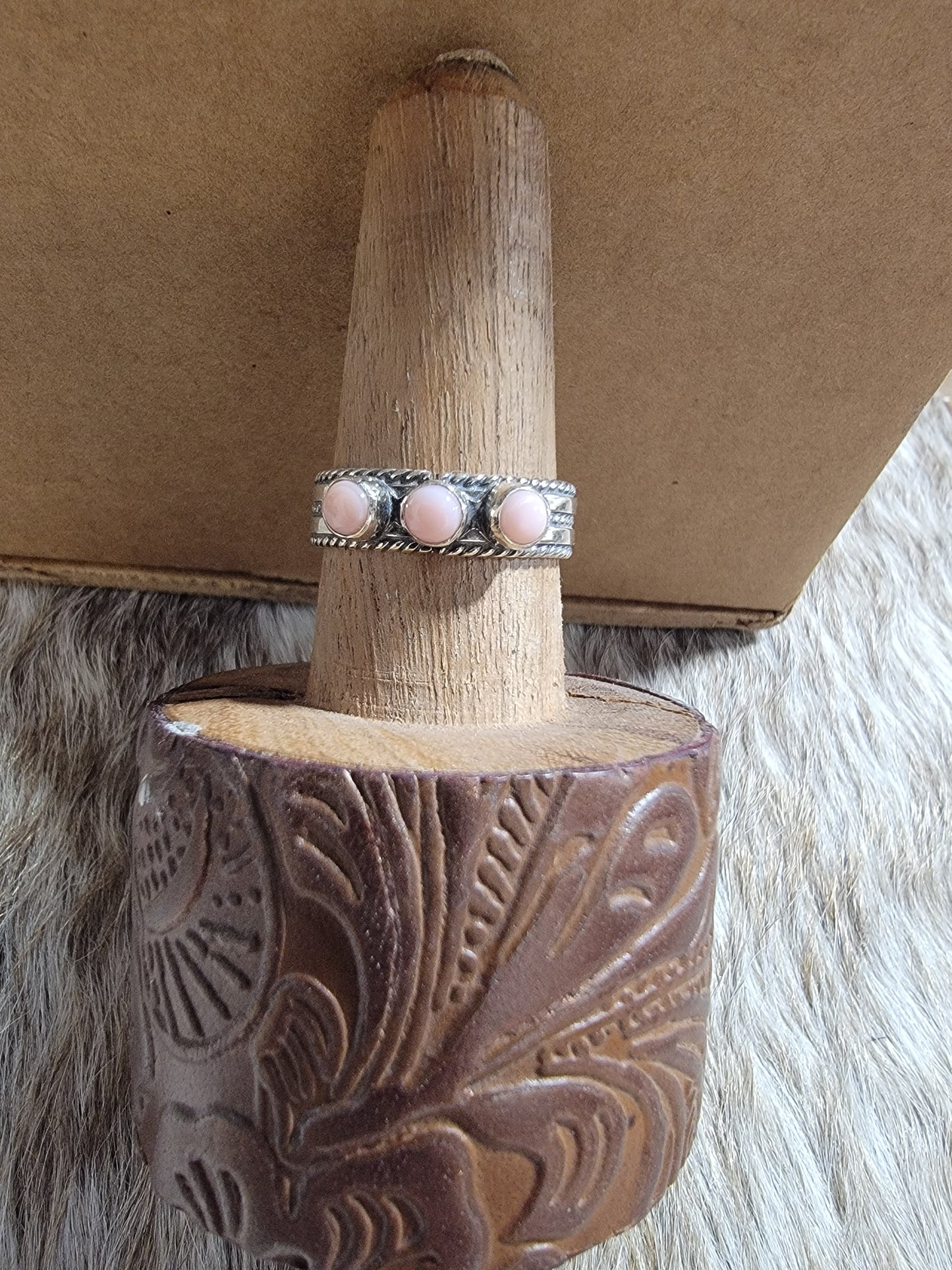 Arline Lewis 3 Stone Pink Conch Rings *Native (Stone Varies)