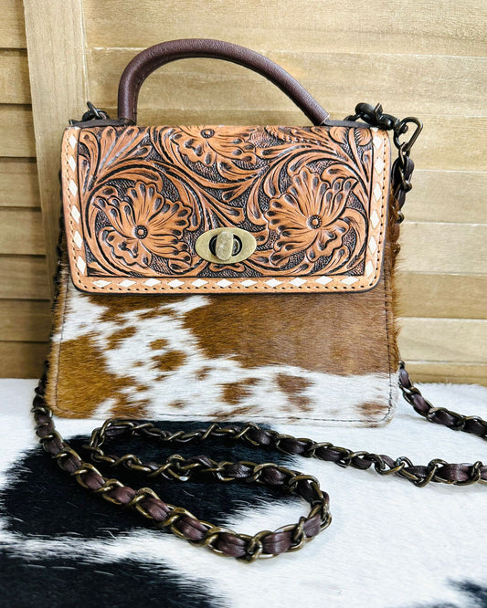Tooled Cowhide Crossbody