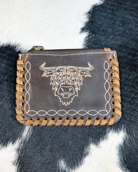 Highland Cow Leather Coin Bag