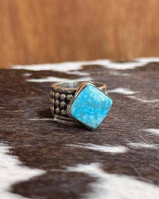 Blue Turquoise Diamond Stone Studded Ring (Sz7) *NonNative