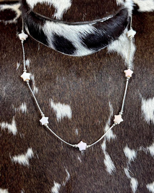Liquid Silver Multi Star Pink Conch Necklace