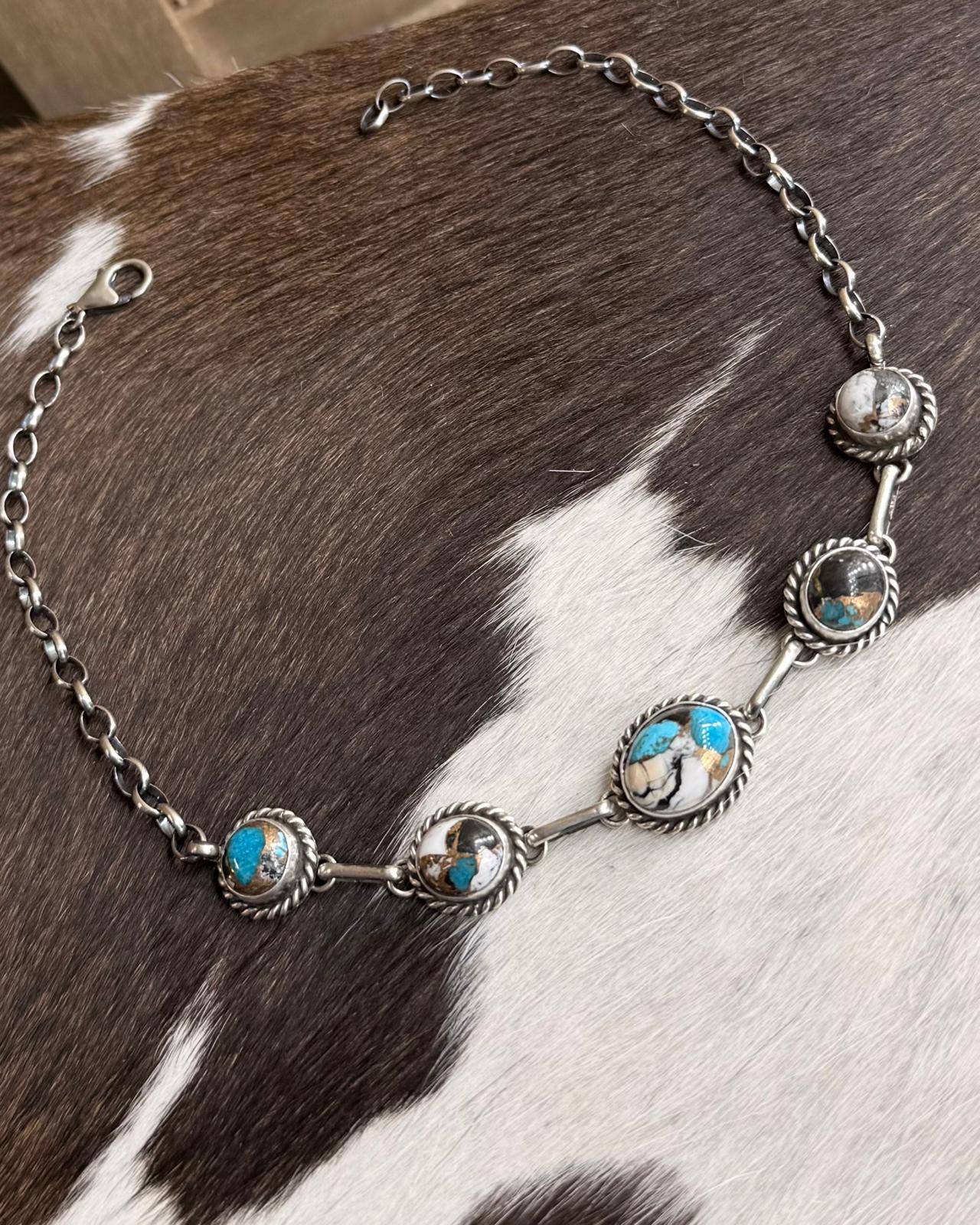 White Buffalo & Turquoise 5 Stone Choker *Native