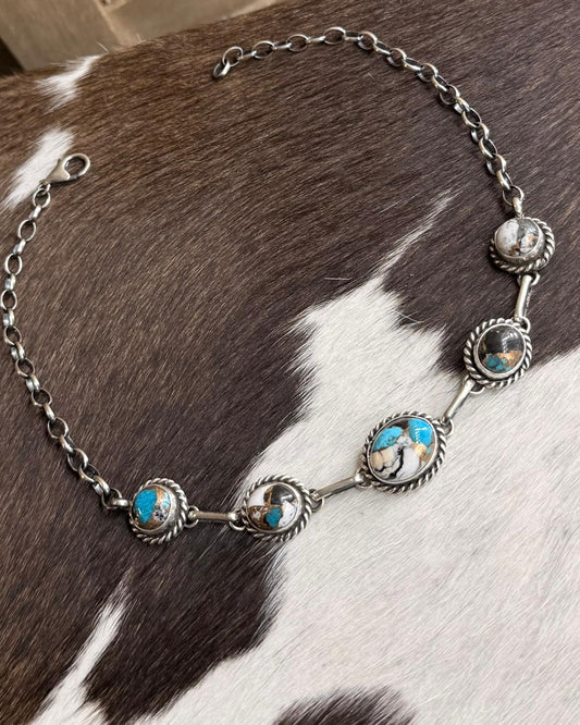 White Buffalo & Turquoise 5 Stone Choker *Native