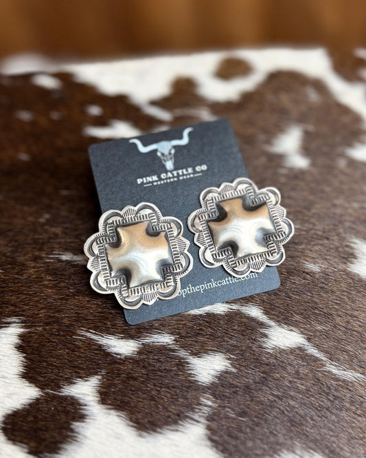 Leander Tahe Sterling Cross Earrings *Native