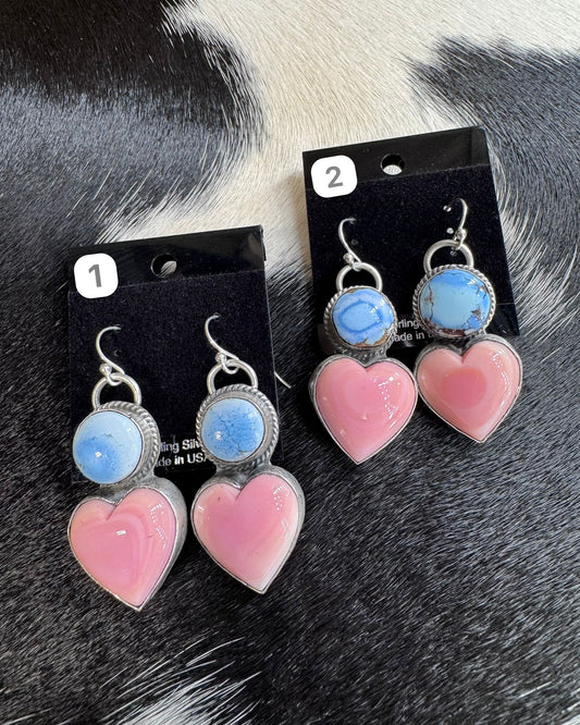 Pink Conch & Golden hills Dangle Heart Earrings