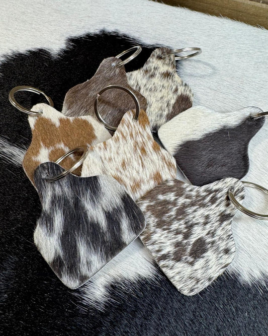 Cattle Tag Cowhide Keychain *Hide Will Vary