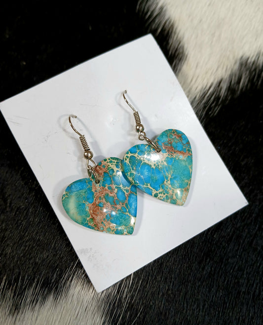 Blue Indigo Heart Turquoise Slab Earrings