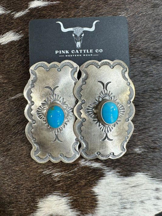 Rectangle Sterling Turquoise Native Studs