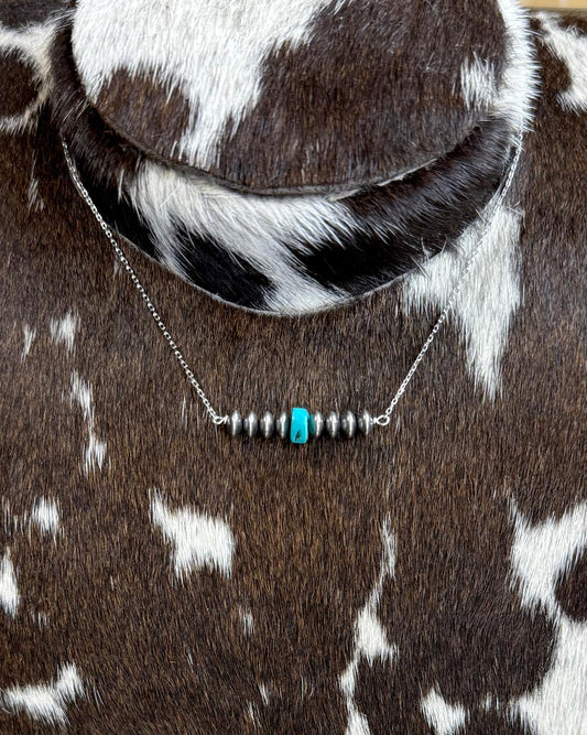 16" Simple Saucer Pearl Turquoise Bar Necklace