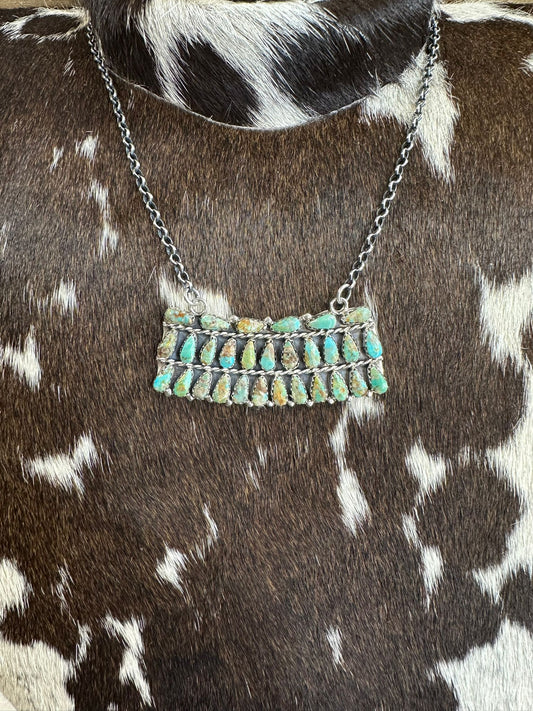 Green Turquoise Curved Bar Necklace *Native