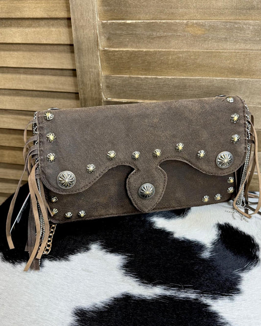 Concho Brown Fringe Crossbody