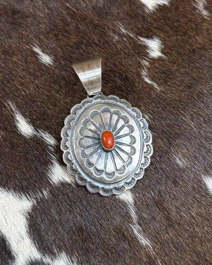 Chimney Butte Small Concho Coral Pendant