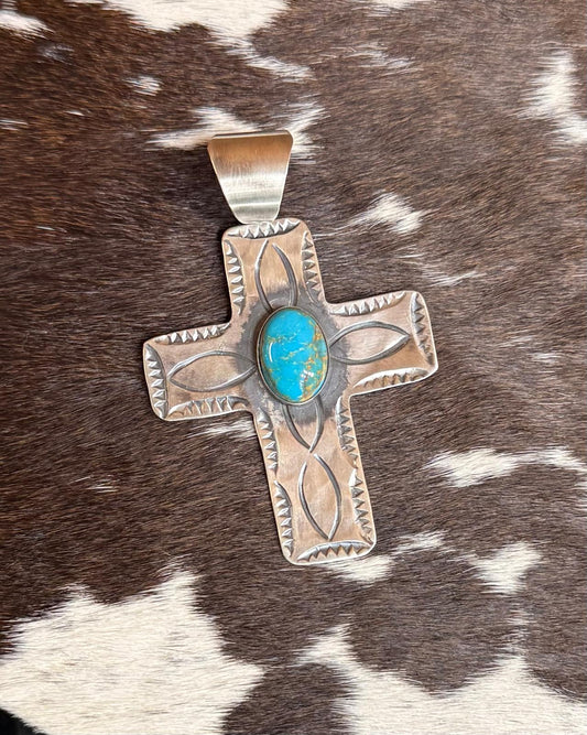 Silver Cross Turquoise Pendant *Native