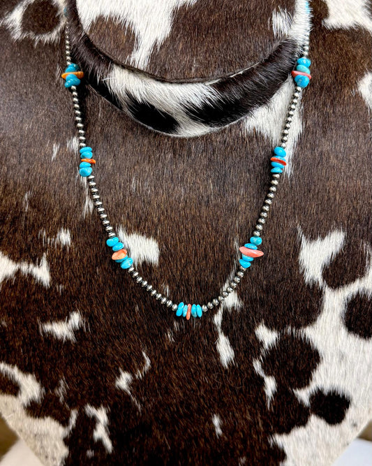 Turquoise Spiny Chip Pearl Necklace