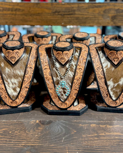 Tooled Cowhide Necklace Display *Hide Will Vary