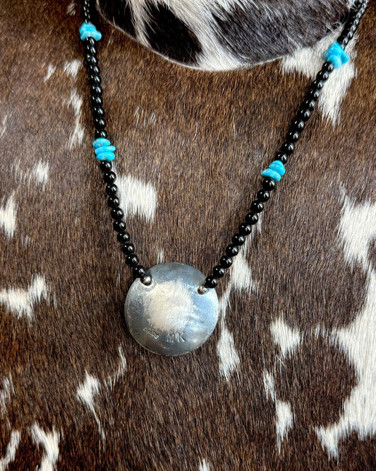 18"Marrietta Kellywood Onyx Sleeping Beauty Pillow Pearl Necklace*Native