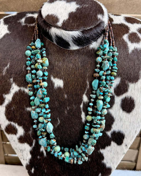 24" 5 strand pebble chip turquoise necklace