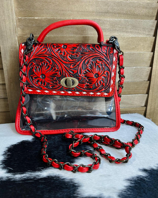 Clear Red Tooled Crossbody