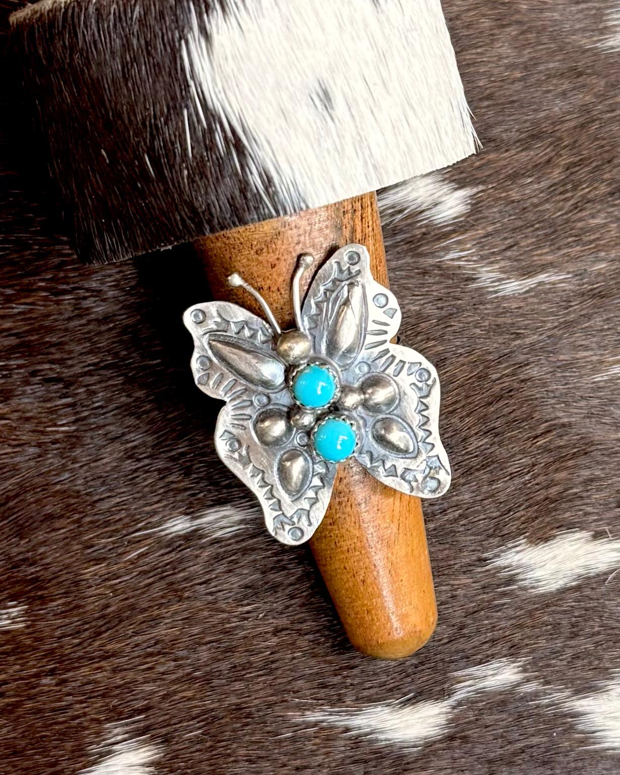 T. Yazzie Adjustable Turquoise Butterfly Ring *Native
